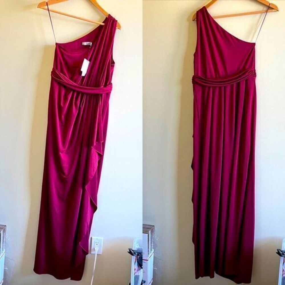 NEW ASOS METERNITY ONE SHOULDER‎ MIDI DRESS WINE WOMENS SIZE 6 RUFFLE